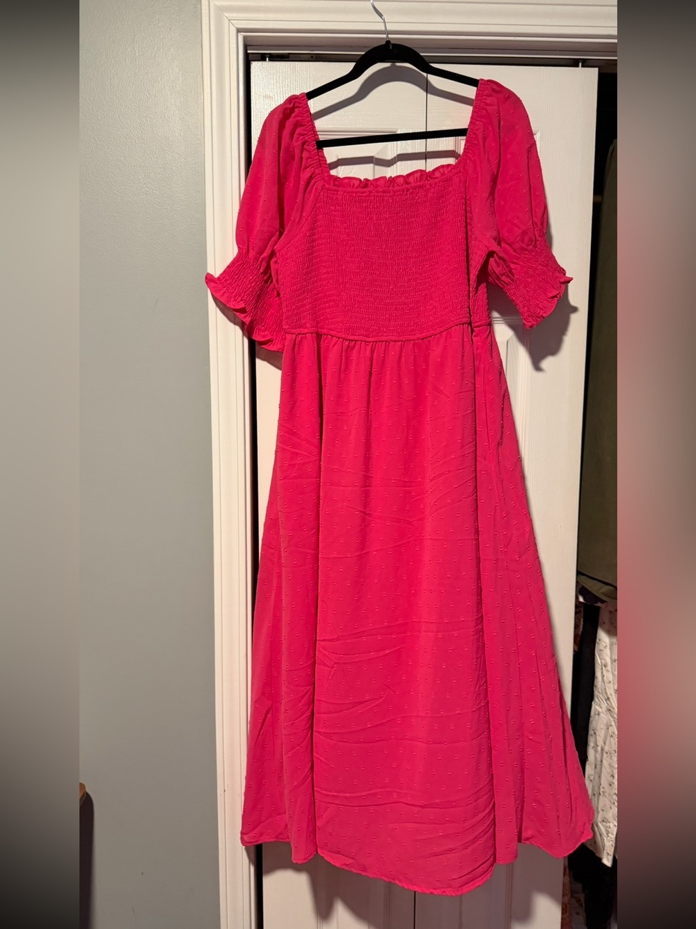 NWOT Hot Pink Smocked Bodice Maxi Dress